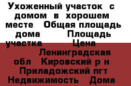 Ухоженный участок  с  домом  в  хорошем  месте › Общая площадь дома ­ 60 › Площадь участка ­ 600 › Цена ­ 1 500 000 - Ленинградская обл., Кировский р-н, Приладожский пгт Недвижимость » Дома, коттеджи, дачи продажа   . Ленинградская обл.